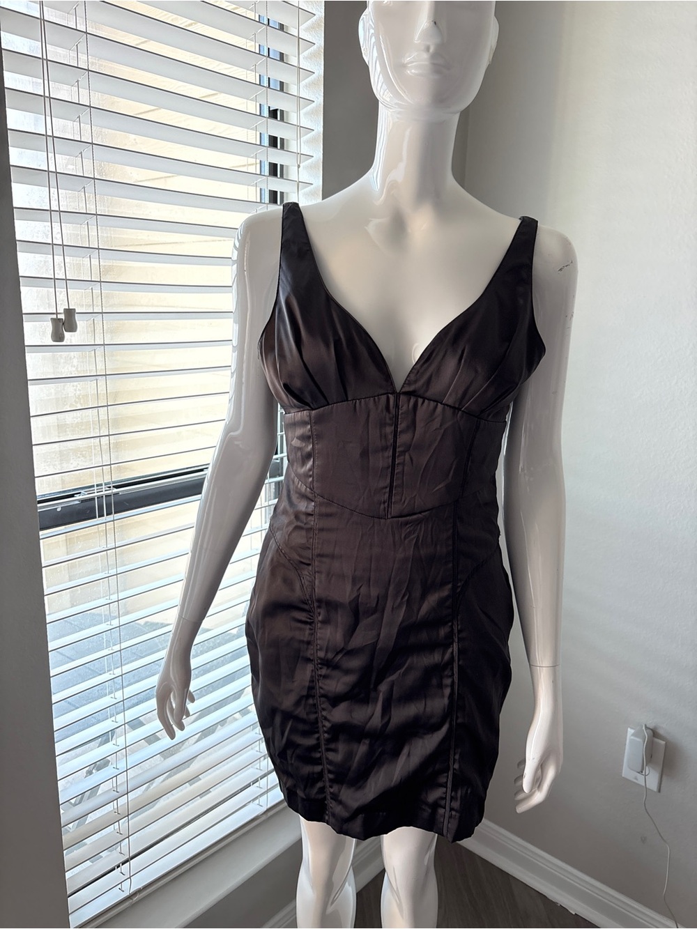 Women’s Black Satin V-Neck Cocktail Dress